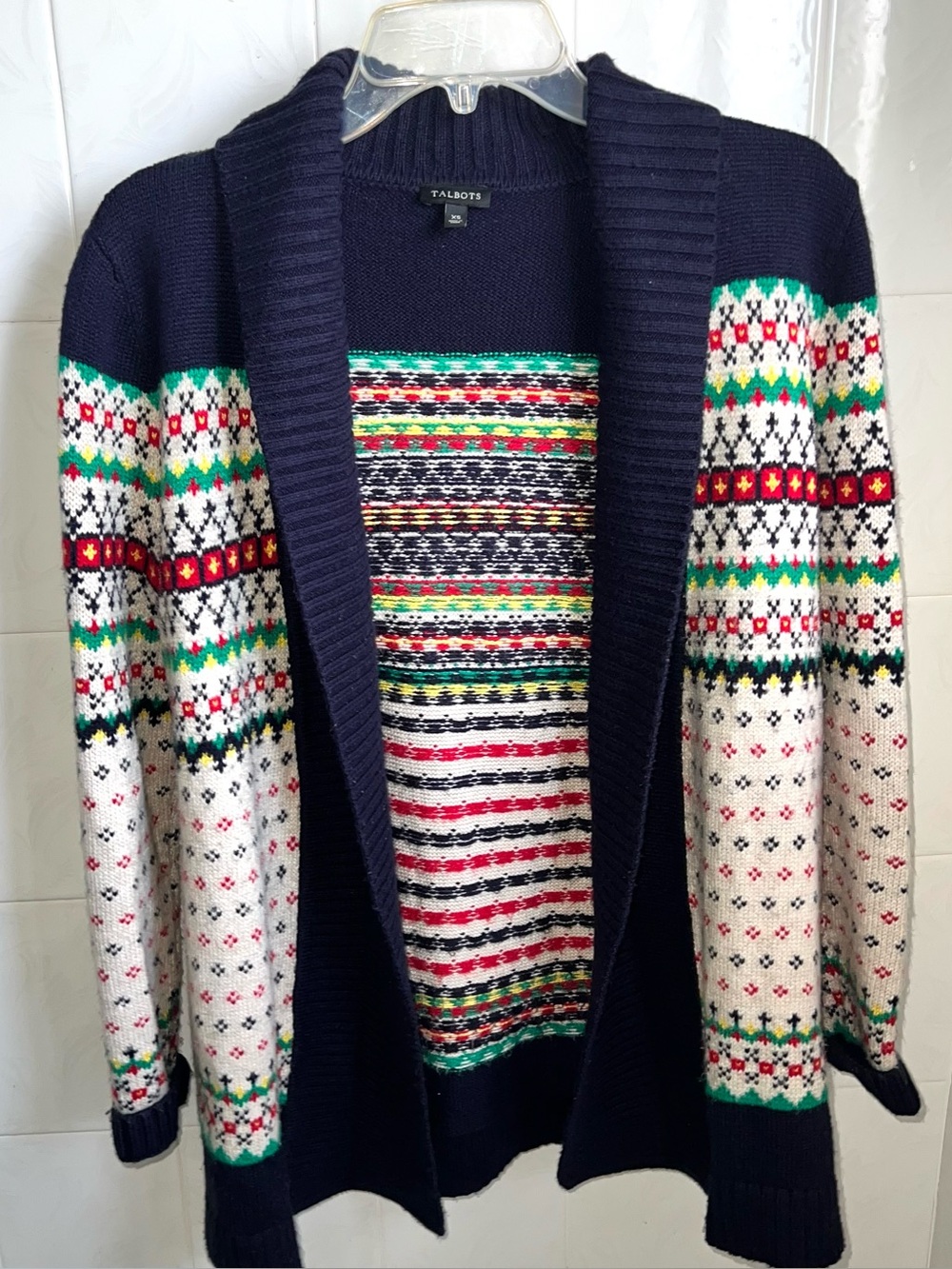 Talbots Fair Isle Knit Cardigan Duster Long Sleeve Size XS